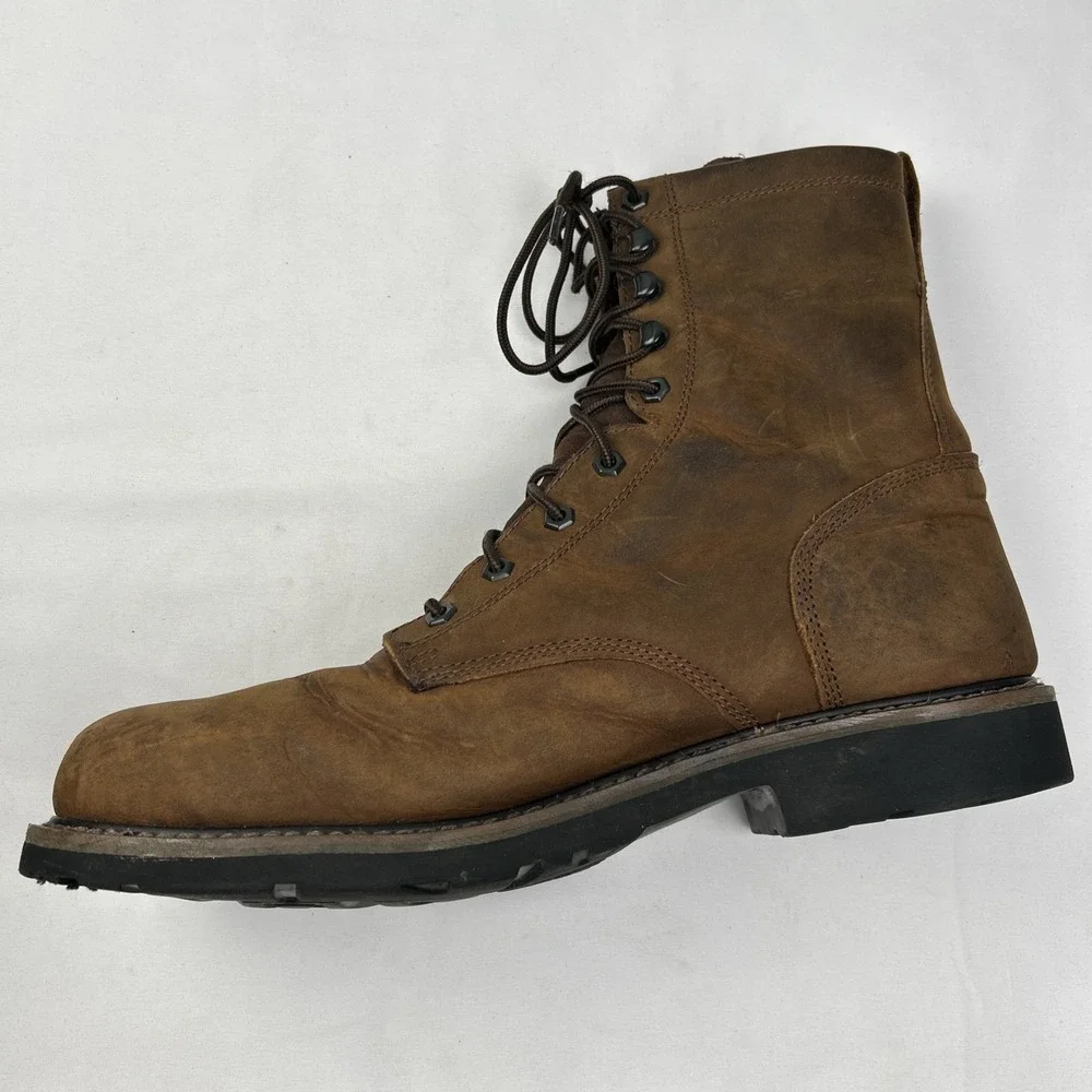 Justin Steel Toe Lace Up Waterproof Work Boots WK961 Men's Sz 13 D Brown Leather